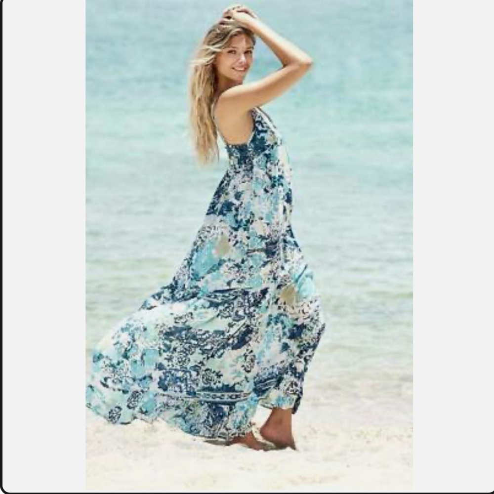 Debbie Katz Talulah Maxi strap tiered Blue and White Maxi Dress